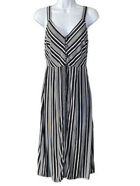 Xhilaration Black Striped Sundress Sz Small Button Front Nautical Coastal Resort
